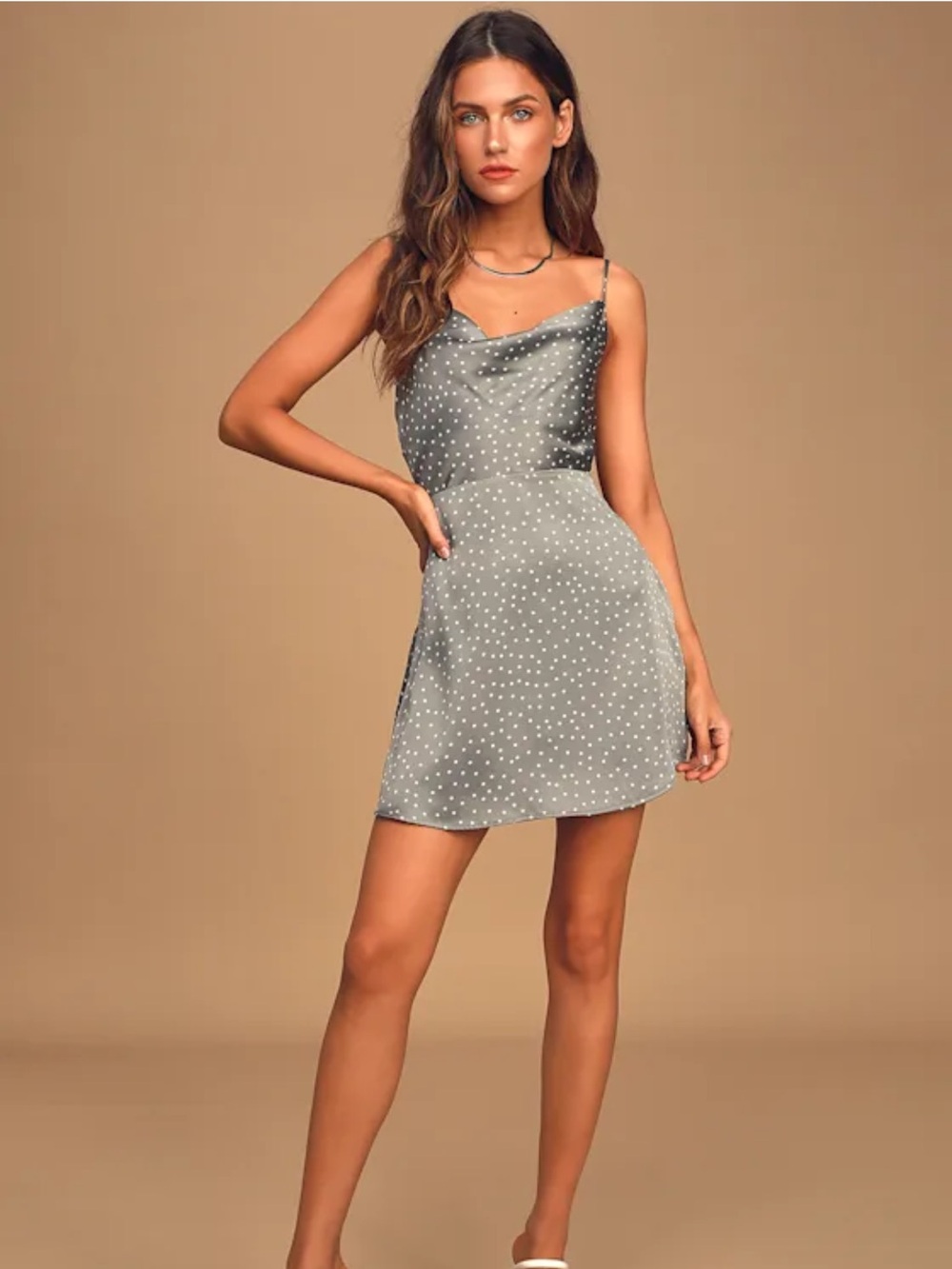 NWT Lulu's “Spot in My Heart” Grey Polka Dot Slip Dress 🩶🤍